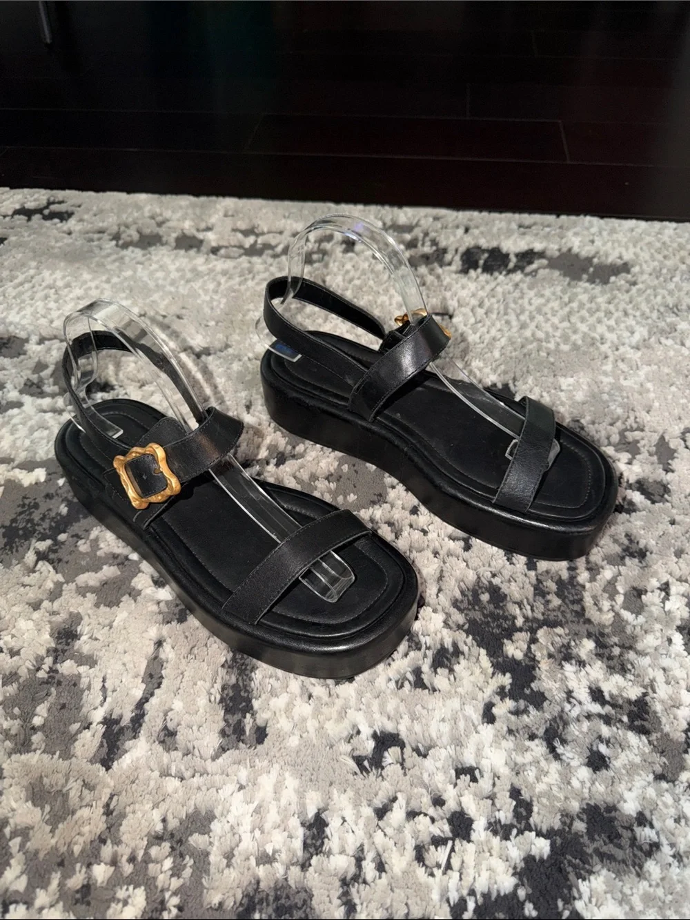 SCHUTZ Black Platform Buckle Strap Sandals